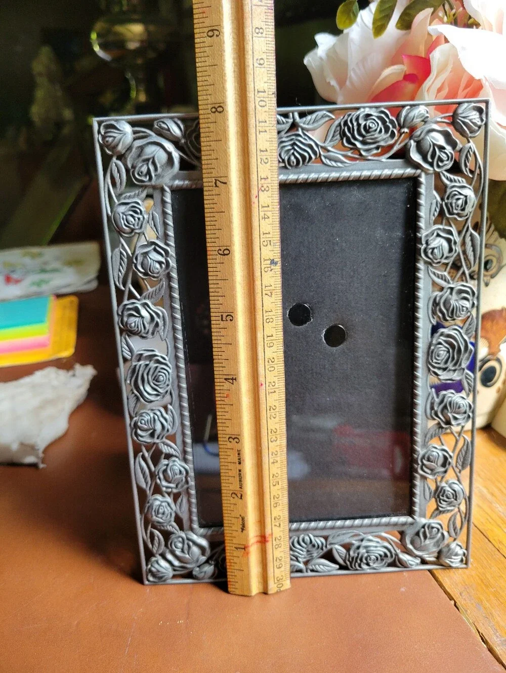Pewter Roses Malden Picture Frame 4x6 Silver Tone Black Velvet Backing